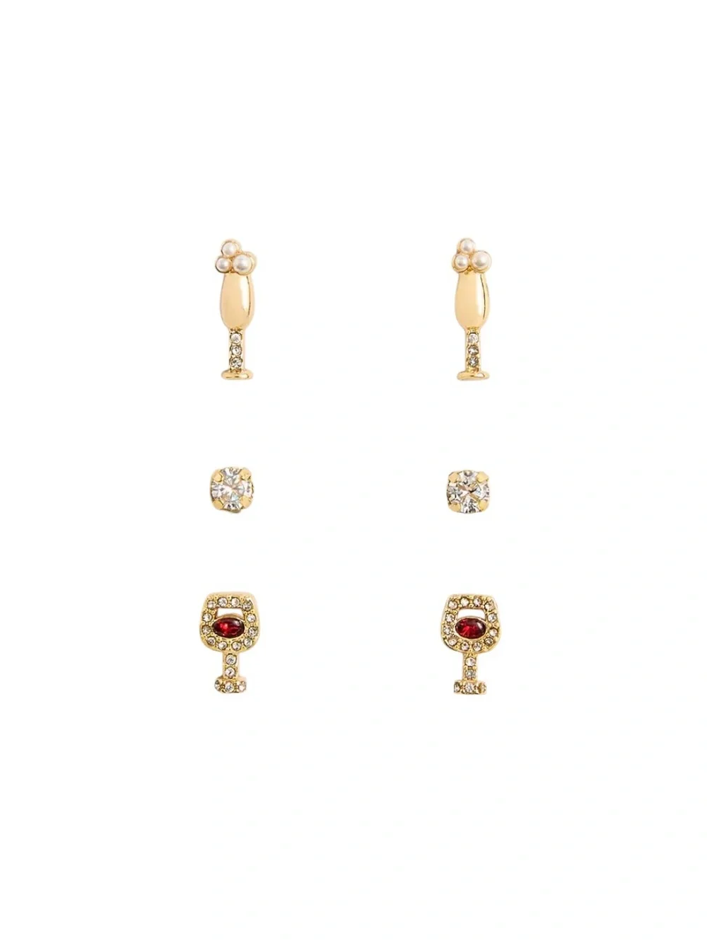 J. Crew Gold-Plated Earring Set with Red and Clear Stones 🍷✨